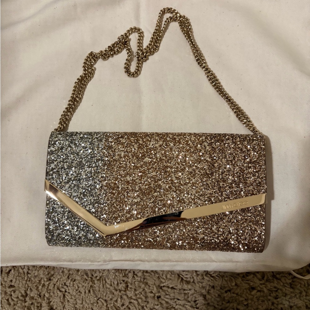 Jimmy Choo Silver and Gold Glitter Clutch